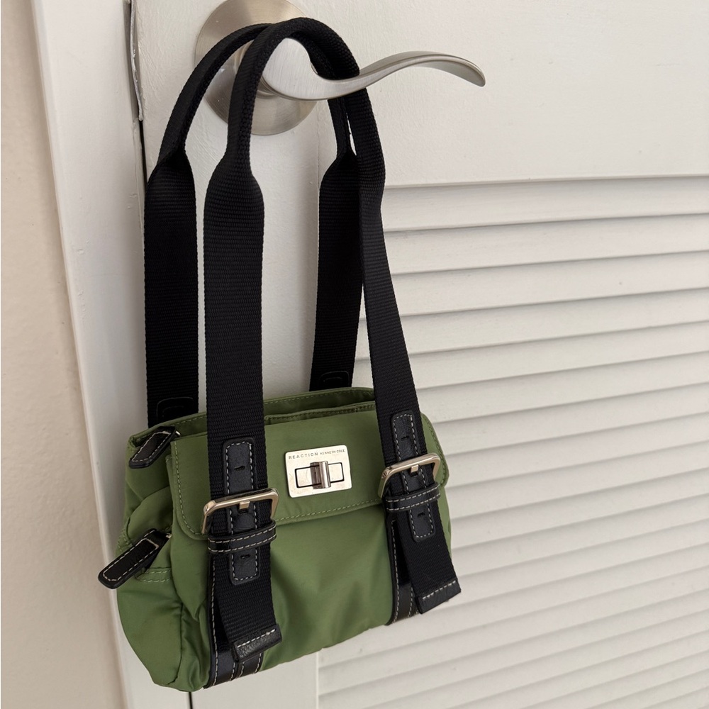 Kenneth Cole Reaction Green Mini Nylon Shoulder Bag with Black Straps